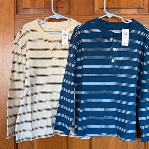 NWT Gap Kids Henley Pocket long sleeve T-Shirts, tan chino & indigo blue seas
